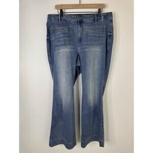J.Jill High Rise Flare Jeans Womens 18R Blue Stretch Patch Pocket Wide Leg Flare